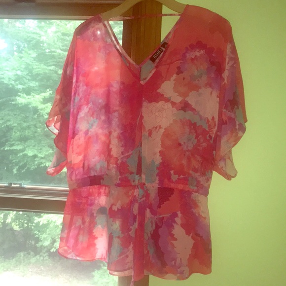 a.n.a Tops - ❤️ BOHO CHIC SHEER WATERCOLOR FLORAL TIE WAIST TOP